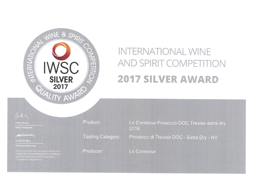 Le Contesse Extra Dry Prosecco Wins a Silver Medal 